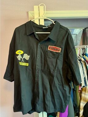 GM Camaro Black Button Up Shirt XL Black Detroit Speed Racing Graphic Chevrolet